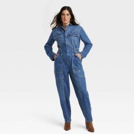 Womenx27s Long Sleeve Denim Jumpsuit - Universal Thread Indigo 00 Target at Target