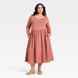 Womenx27s Long Sleeve Knit Midi A-Line Dress - Ava amp Viv Mauve XXL Target at Target