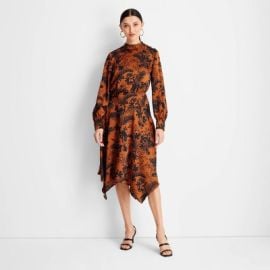 Womenx27s Long Sleeve Mock Neck Asymmetrical A-line Dress - Future Collective With Kahlana Barfield Brown Brownblack L Target at Target