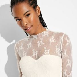 Womenx27s Long Sleeve Mock Turtleneck Lace Shirt - Wild Fable Off-white M Target at Target