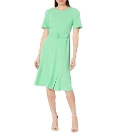 Womenx27s Maggy London Belted Short Sleeve Solid Dress com at Zappos