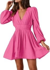 Womenx27s Mini Dress Deep V Neck Sexy Long Sleeve High Waisted A Line Tunic Ruched Wrap Elegant Casual Dress at Womens Clothing store at Amazon