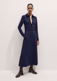 Womenx27s Navy Houndstooth Jacquard Ponte Zip Neck Maxi Dress MEEM at Me + Em