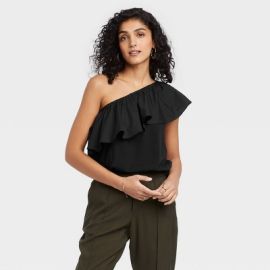 Womenx27s One Shoulder Ruffle Top - A New Day Black M  Target at Target