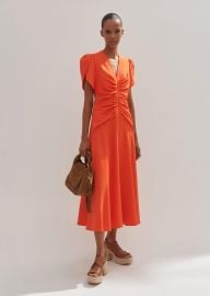 Womenx27s Orange Textured Pleat Front Midi Dress MEEM at Me + Em