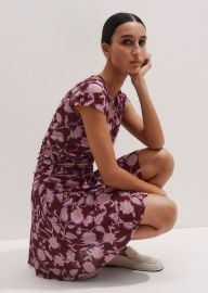 Womenx27s Pink Midnight Hibiscus Print Ruched Mini Dress MEEM at Me + Em