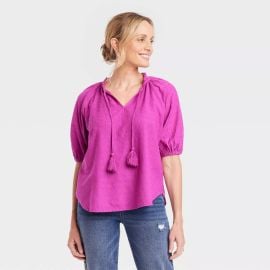 Womenx27s Plus Size Puff Elbow Sleeve Top - Knox Rose Purple 3x Target at Target