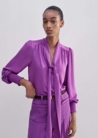 Womenx27s Purple Silk V-Neck Tie Swing Blouse MEEM at Me + Em