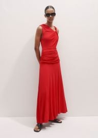 Womenx27s Red Asymmetric Detail Ruched Maxi Dress MEEM at Me + Em