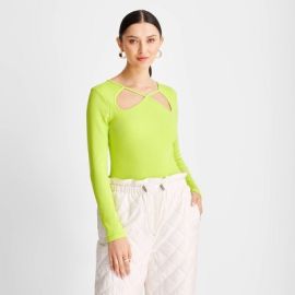 Womenx27s Ribbed Cut Out Neck Bodysuit - Future Collective With Kahlana Barfield Brown Lime Green Xl Target at Target