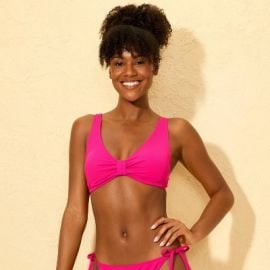 Womenx27s Ribbed Tab-Front Bralette Bikini Top - Shade amp Shore Pink M Target at Target