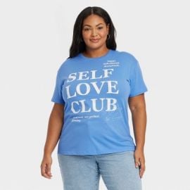 Womenx27s Self Love Club Short Sleeve Graphic T-shirt - Blue 1x Target at Target