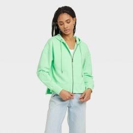 Womenx27s Sensory-friendly Cropped Hooded Zip-up Sweatshirt - Universal Thread Green S Target at Target