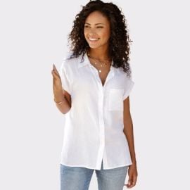 Womenx27s Short Sleeve Button Up Top - LASCANA - White Solid 1214 Target at Target