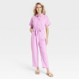 Womenx27s Short Sleeve Button-front Boilersuit - Universal Thread Pink 2 Target at Target