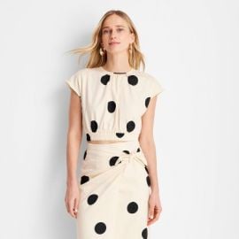 Womenx27s Short Sleeve Cinched Crop Top - Future Collective With Jenny K Lopez Creamblack Polka Dots L Target at Target