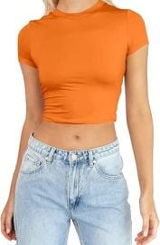 Womenx27s Short Sleeve Crop Tops Slim Fit Cute Crew Neck Tees Basic Top Y2K Tight T Shirt at Womens Clothing store at Amazon