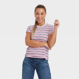 Womenx27s Short Sleeve Pullover T-Shirt - Universal Thread Red Striped XS Relaxed Fit Crew Neck Jersey Fabric Target at Target