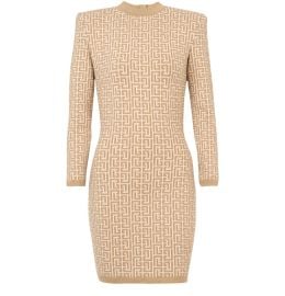 Womenx27s Short jacquard dress with monogram  BALMAIN  24S at 24s