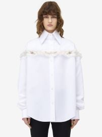 Womenx27s Slashed Creponne Detail Oversized Shirt in White McQueen US at Mcqueen