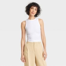 Womenx27s Slim Fit Cropped Ribbed Tank Top - A New Day White M Cotton Modal Blend Crew Neck Sleeveless Pullover Target at Target