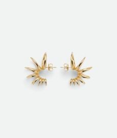 Womenx27s Spine Hoop Earrings in Yellow Gold Shop online now at Bottega Veneta