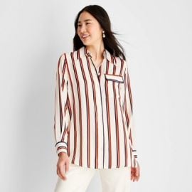 Womenx27s Striped Satin Button-down Shirt - Future Collective With Reese Blutstein White Xs Target at Target