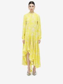 Womenx27s Warped Floral Asymmetric Dress in Yellow Alexander McQueen US at Alexander McQueen