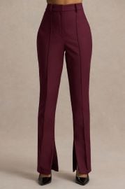 Wonder Woman High Waist Tailored Trousers With Hem Split in Burgundy at Club L London