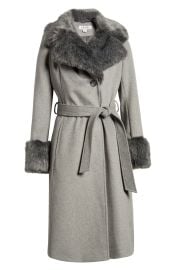 Wool Blend Belted Coat with Faux Fur Trim at Nordstrom