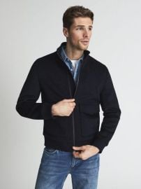 Wool Blend Blouson Jacket in Navy REISS USA at Reiss