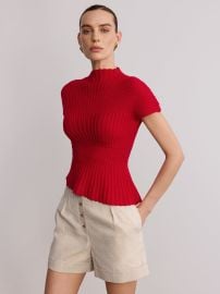 Wool Blend Ribbed Mock Neck Knit Top COMMENSE at Commense