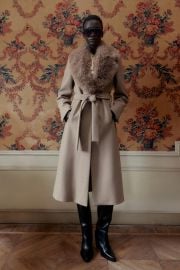 Wool Coat With Faux Fur Lapel And Belt at Zara
