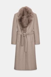 Wool Coat With Faux Fur Lapel And Belt at Zara