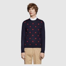 Wool Crew Neck with Bees and Stars at Gucci