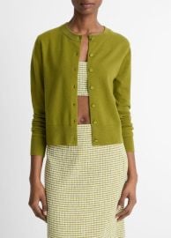 Wool amp Cashmere-Blend Tipped Half-Moon Cardigan in Sweaters at Vince
