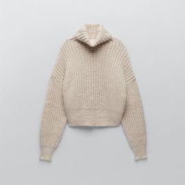 Wool blend high collar knit sweater at Zara