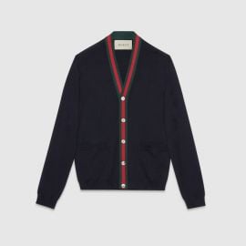 Wool cardigan with Web at Gucci