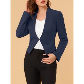 Work Office Suit Collarless Casual Cropped Blazer Jacket L Navy at Walmart