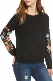 Woven Heart Embroidered Waffle Stitch Sweater at Nordstrom