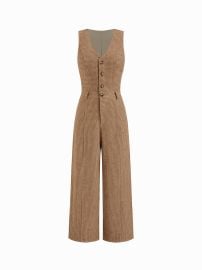 Woven Plaid V-neck High Rise Button Wide Leg Jumpsuit For Daily Casual at Cider