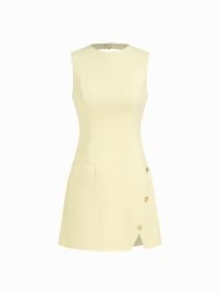 Woven Round Neckline Cut Out Back Button Mini Dress For Date at Cider
