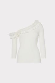 Woven Ruffle 34 Sleeve Top in Ecru MILLY at Milly