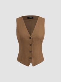 Woven V-neck Solid Button Vest For Daily Casual Work at Cider