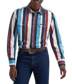 Wrangler® Long Sleeve Brushpopper Striped Denim Western Shirt at Dillards