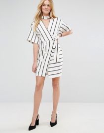 Wrap Dress with Choker Detail in Stripe by ASOS at ASOS