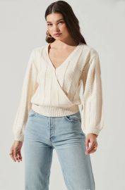 Wrap Front Pointelle Sweater  at ASTR The Label