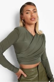 Wrap Shoulder Pad Crop Top  boohoo at Boohoo