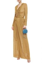 Wrap-effect metallic crochet-knit wide-leg jumpsuit at The Outnet