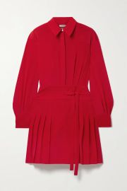 Wrap-effect pleated silk-crepe mini shirt dress at Net a Porter